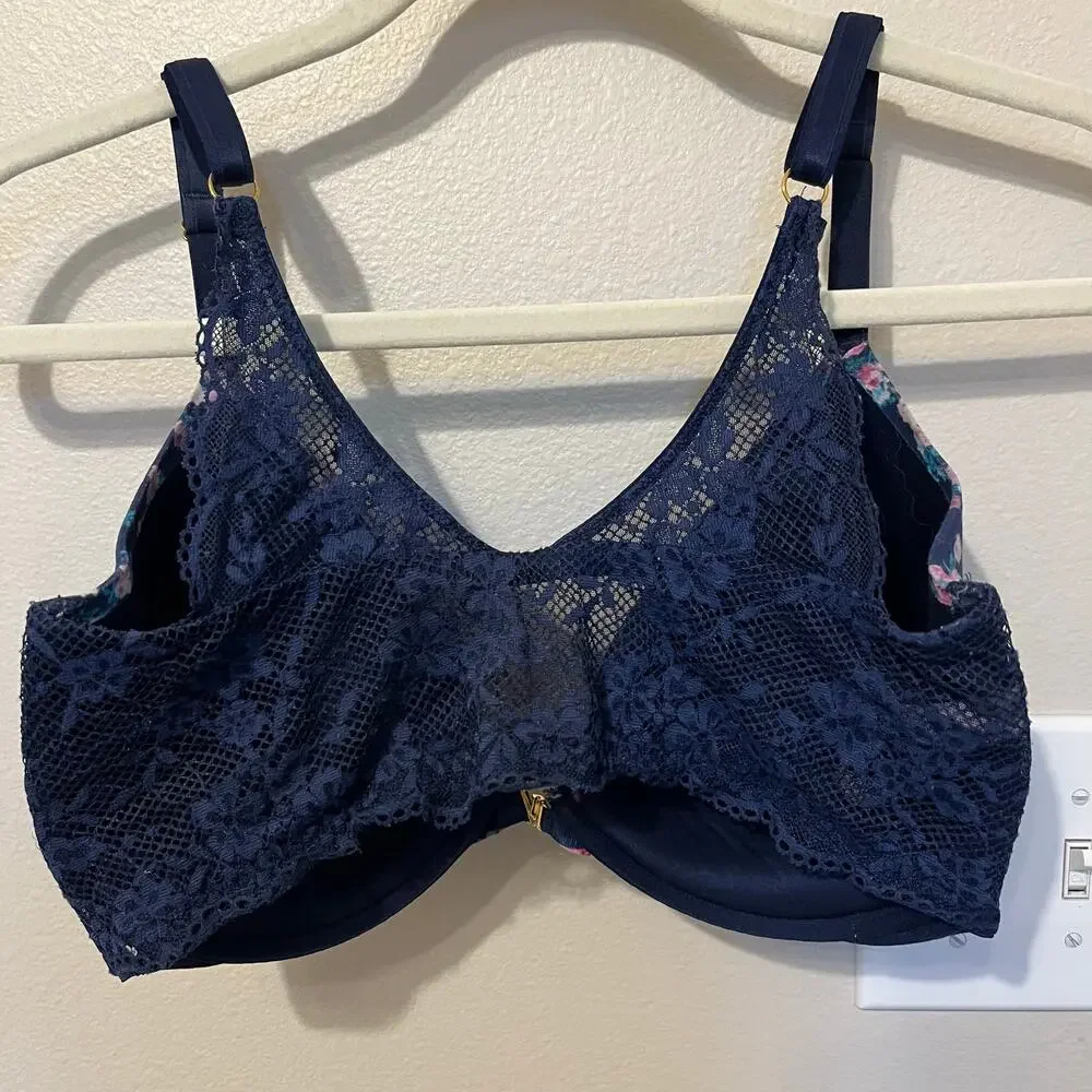 Victoria’s Secret Uplift Demi Bra Sz 34 DDD Padded Underwire Blue Floral‎
